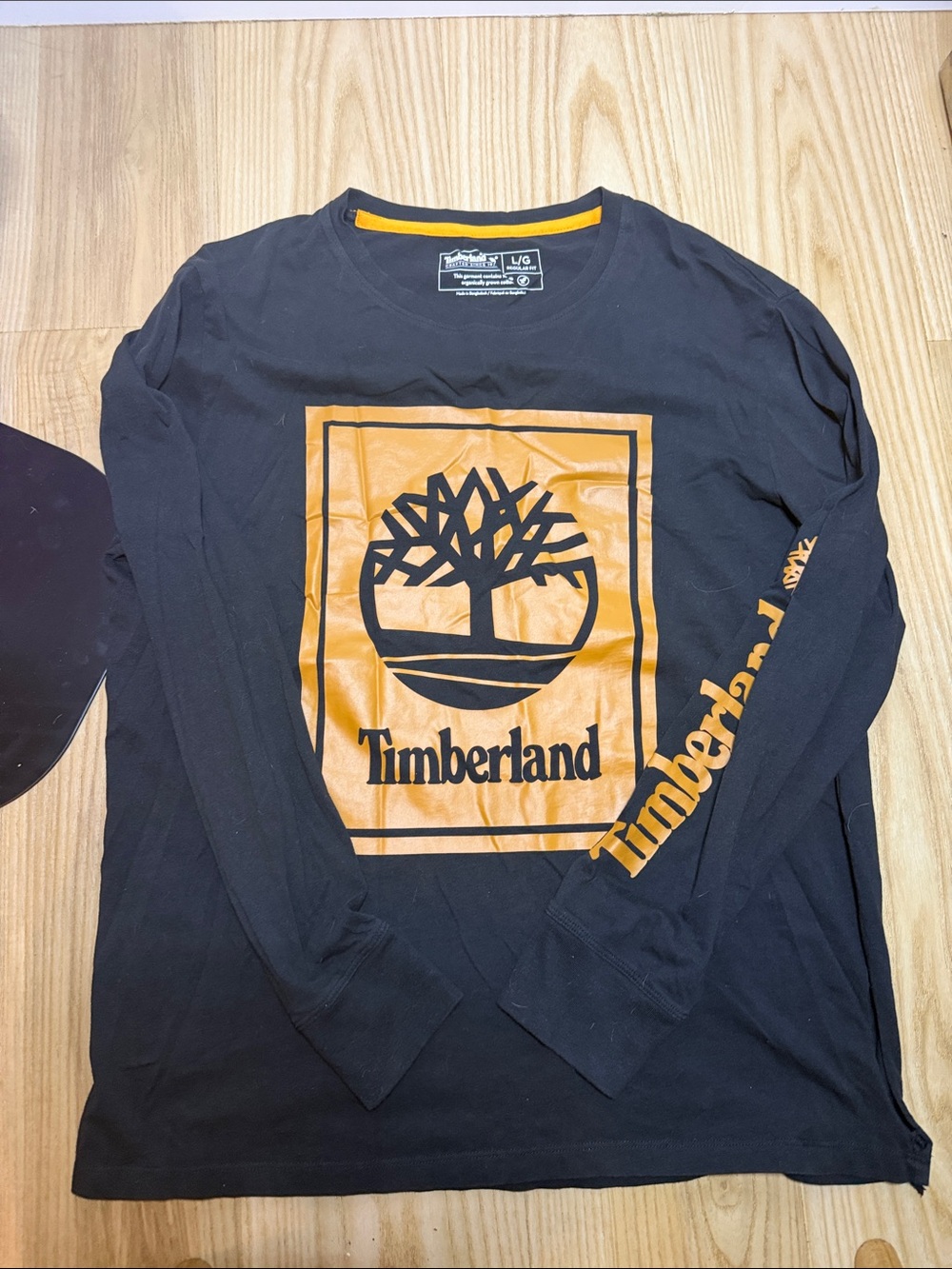 Timberland Men’s Black Long-Sleeve Logo Tee - Orange Print size large